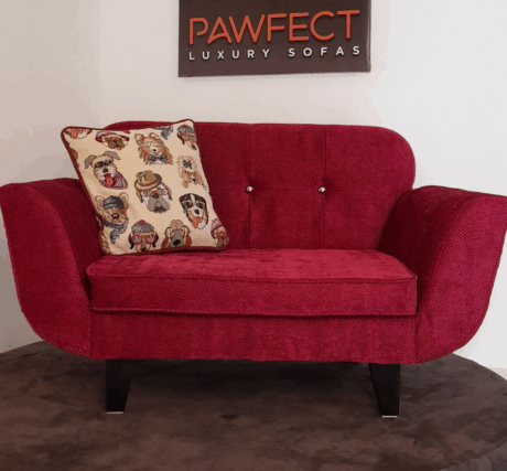 Red washable dog sofa with cushion